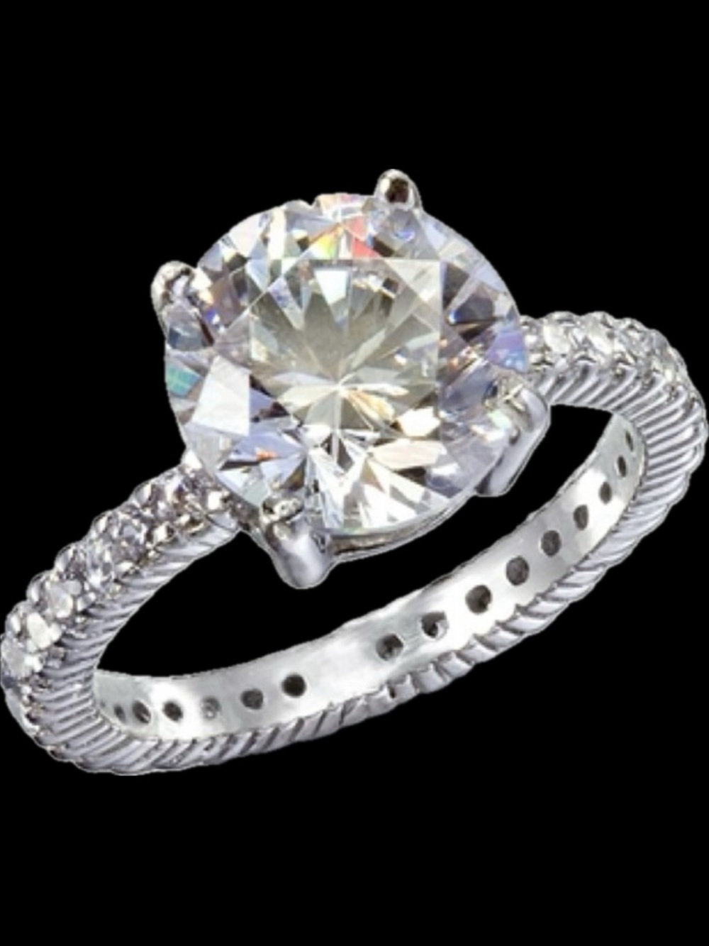 Diamonique brilliant CZ solitaire ETERNITY anniversary engagement silver ring